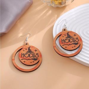 Hocus Pocus Halloween Witch Hat Broom Wood Costume Fashion Earrings